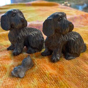 VINTAGE Set of 3 cast PEWTER DOGS * Papa, Mama & Puppy * SPANIELS? * detailed